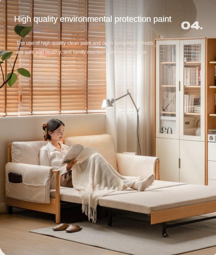 Beech Solid Wood Sofa Bed Modern.