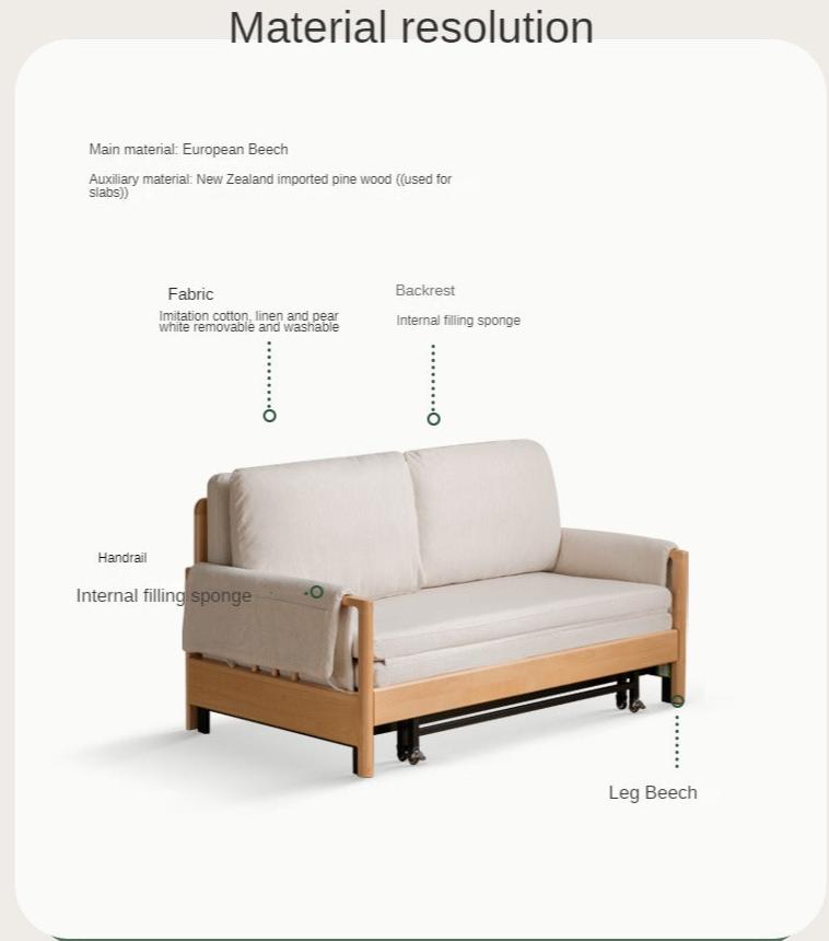 Beech Solid Wood Sofa Bed Modern.