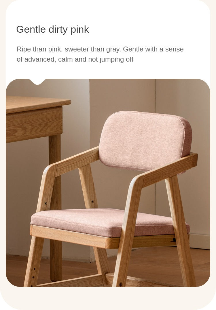 Oak Solid Wood Adjustable Height Kids Soft Chair.