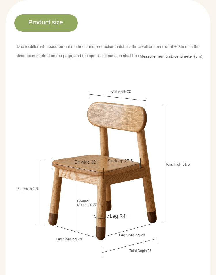 Oak, Beech Solid Wood Kids Small Chair.