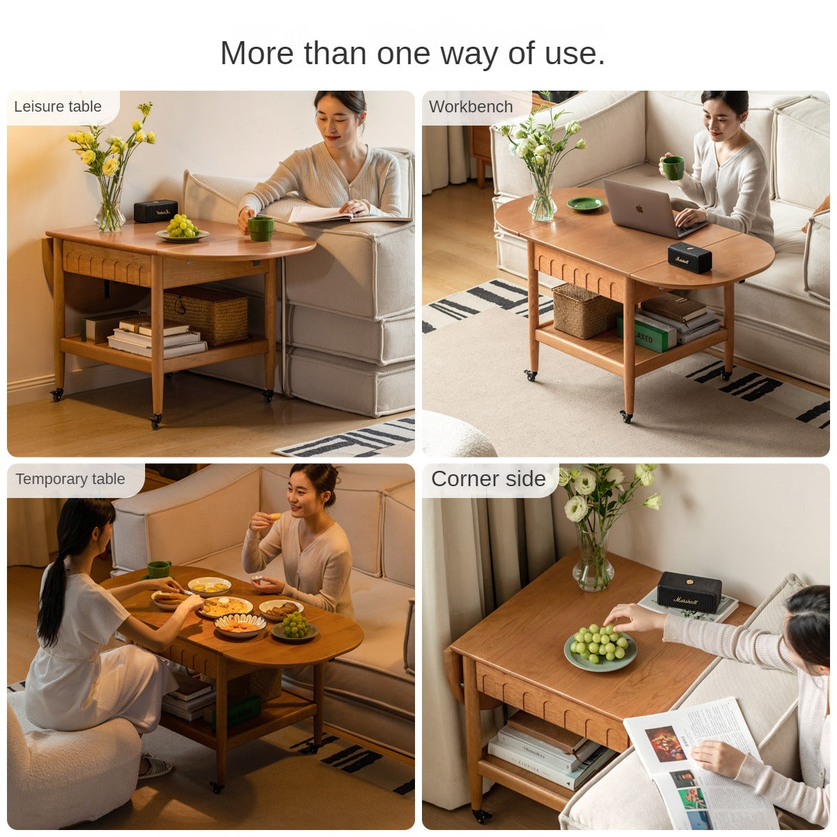 Cherry Solid Wood Mobile Folding Coffee Table.