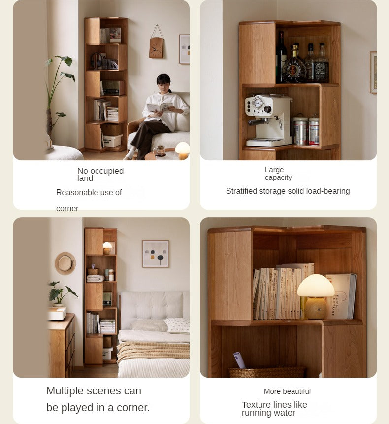 Cherry Solid Wood Corner Bookcase Floor Storage Cabinet