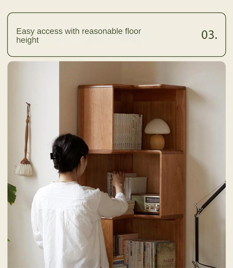 Cherry Solid Wood Corner Bookcase Floor Storage Cabinet