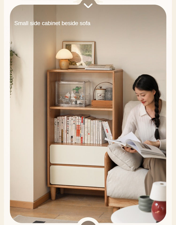 Oak, Solid Rubberwood Modern Storage Bookcase