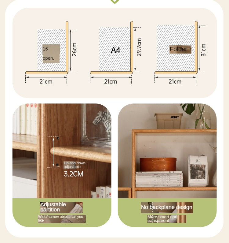 Oak, Rubber Solid Wood Modern Storage Bookcase