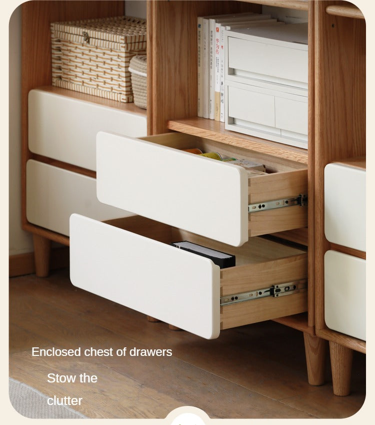Oak, Solid Rubberwood Modern Storage Bookcase