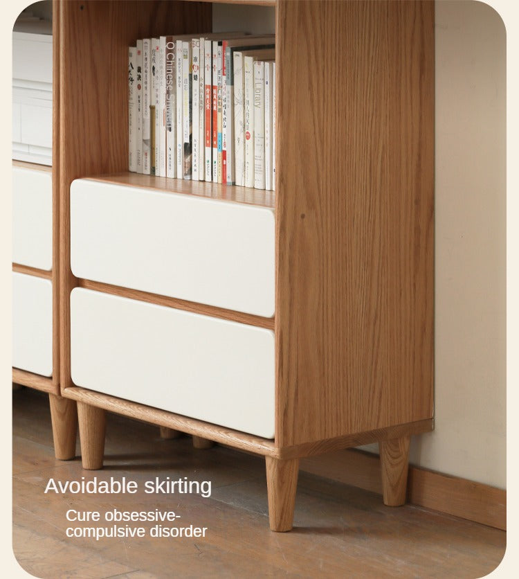 Oak, Solid Rubberwood Modern Storage Bookcase
