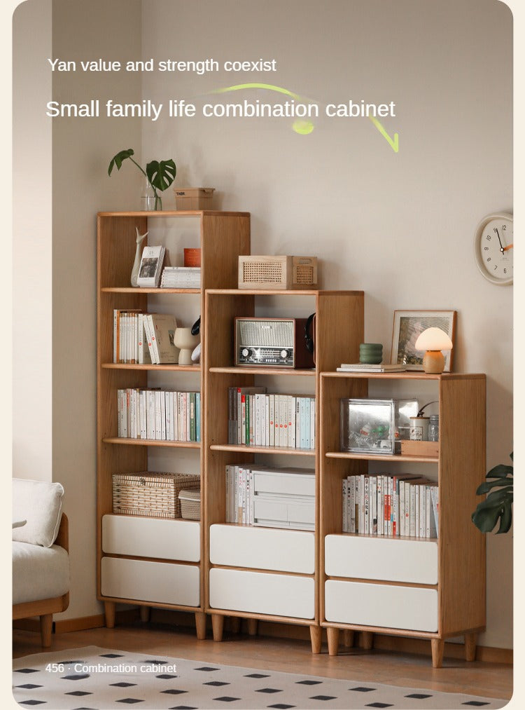 Oak, Rubber Solid Wood Modern Storage Bookcase