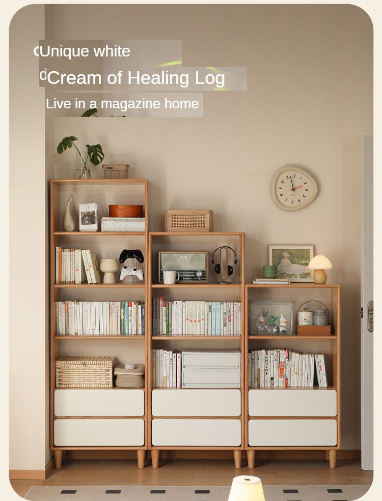 Oak, Rubber Solid Wood Modern Storage Bookcase