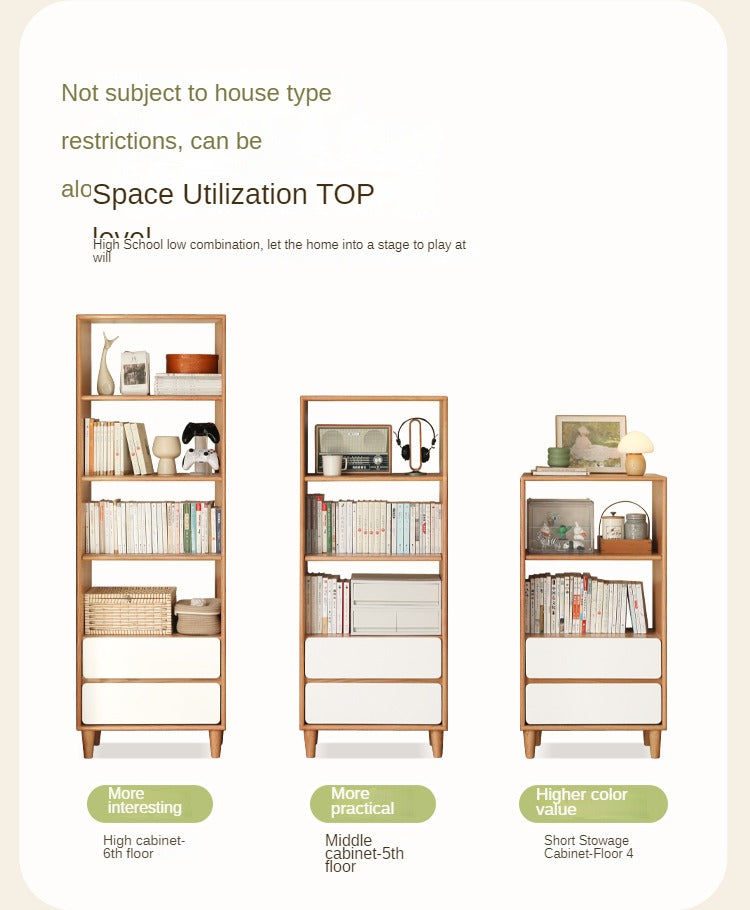 Oak, Solid Rubberwood Modern Storage Bookcase