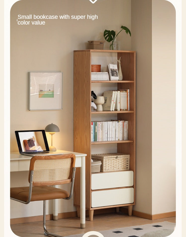 Oak, Solid Rubberwood Modern Storage Bookcase