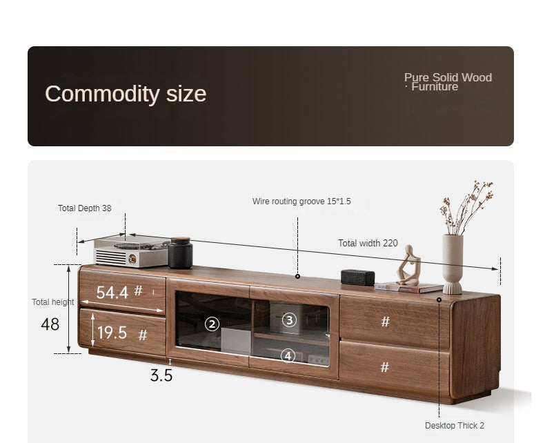 Black Walnut, Sandalwood, Ash Solid Wood Floor TV Cabinet.