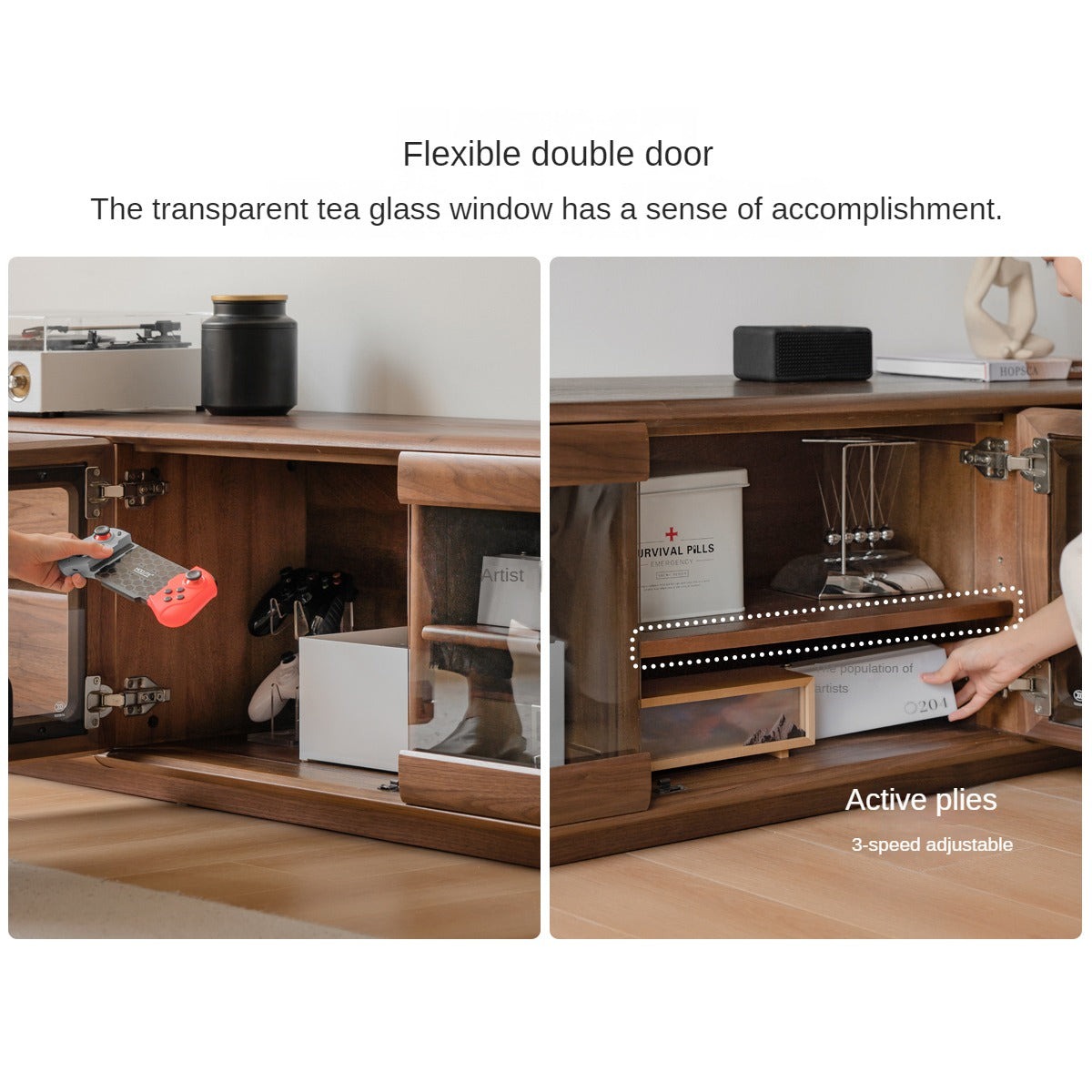 Black Walnut, Sandalwood, Ash Solid Wood Floor TV Cabinet.