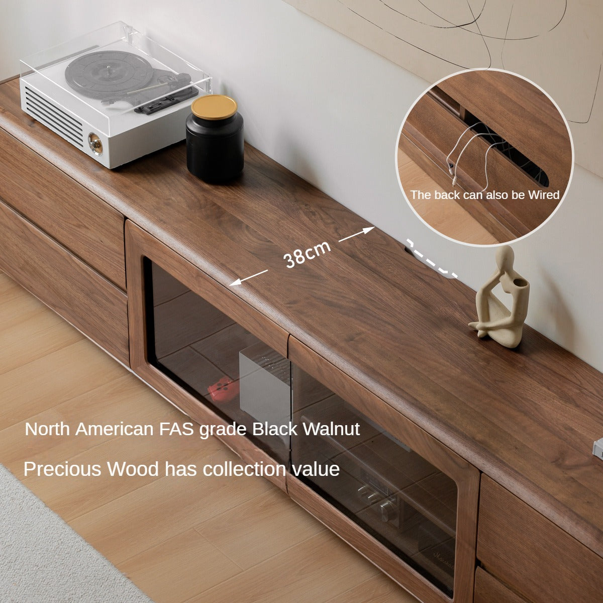 Black Walnut, Sandalwood, Ash Solid Wood Floor TV Cabinet.