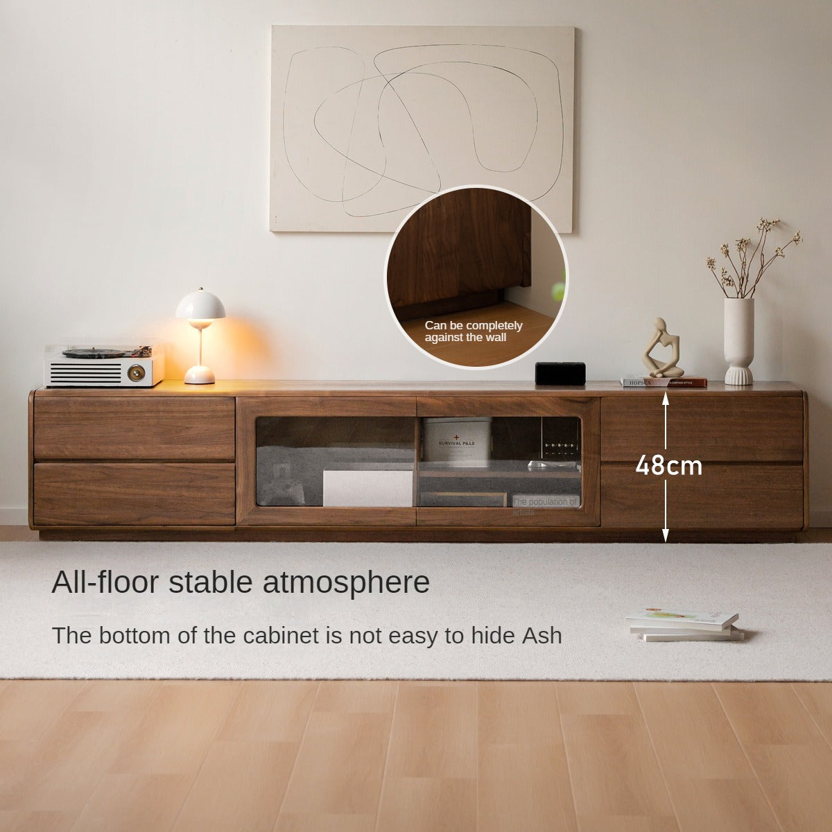 Black Walnut, Sandalwood, Ash Solid Wood Floor TV Cabinet.