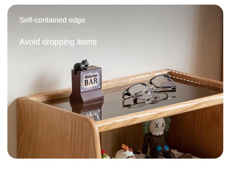 Oak Solid Wood, Solid Rubberwood Glass Nightstand