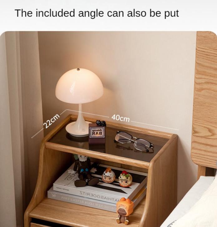 Oak Solid Wood, Solid Rubberwood Glass Nightstand