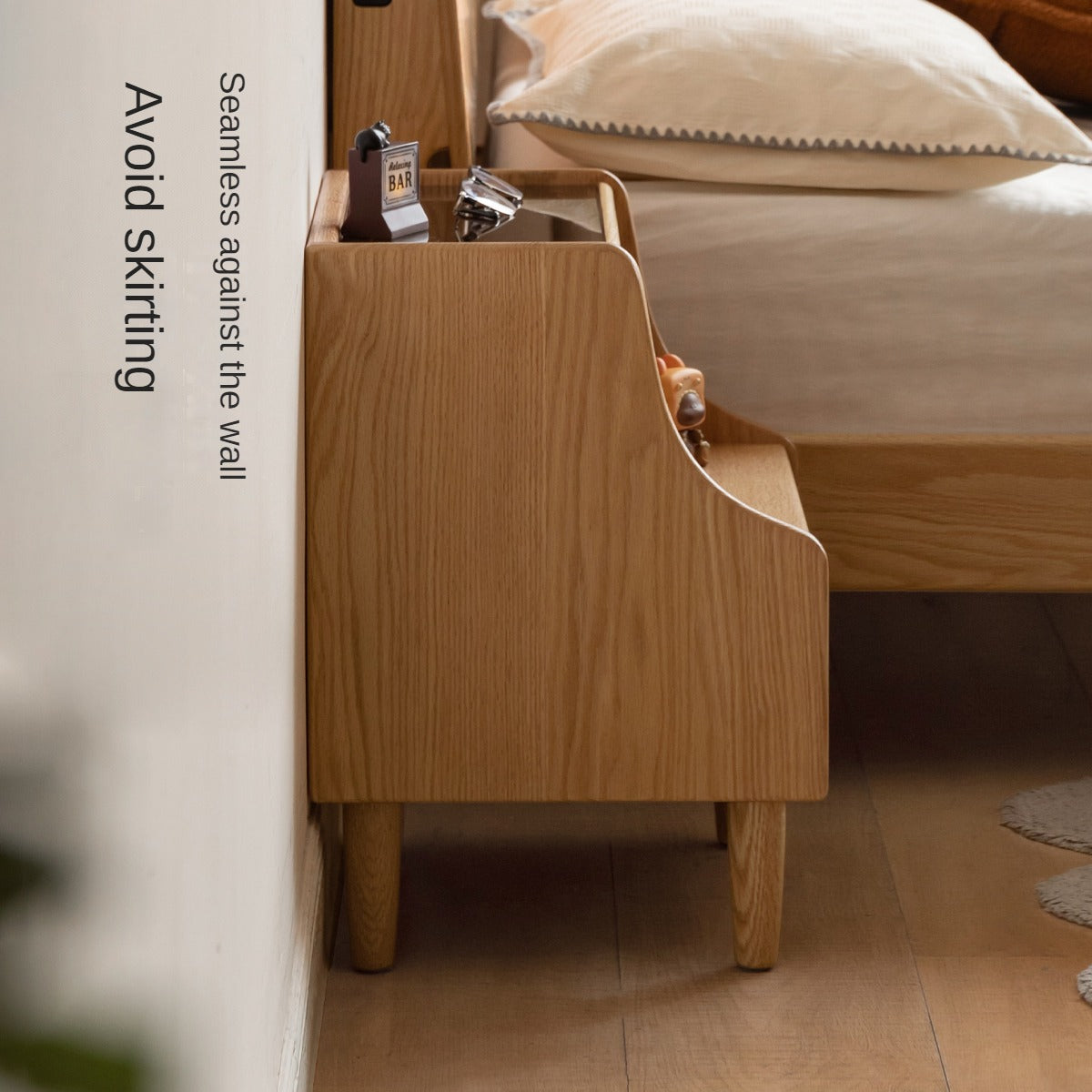 Oak Solid Wood, Solid Rubberwood Glass Nightstand