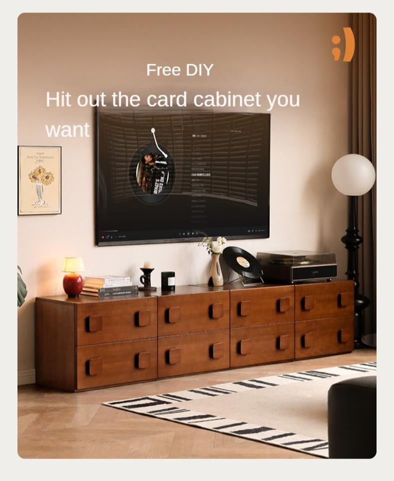 Poplar, Black Walnut, Ash, Cherry, Oak Solid Wood Retro Module Combination TV Cabinet.
