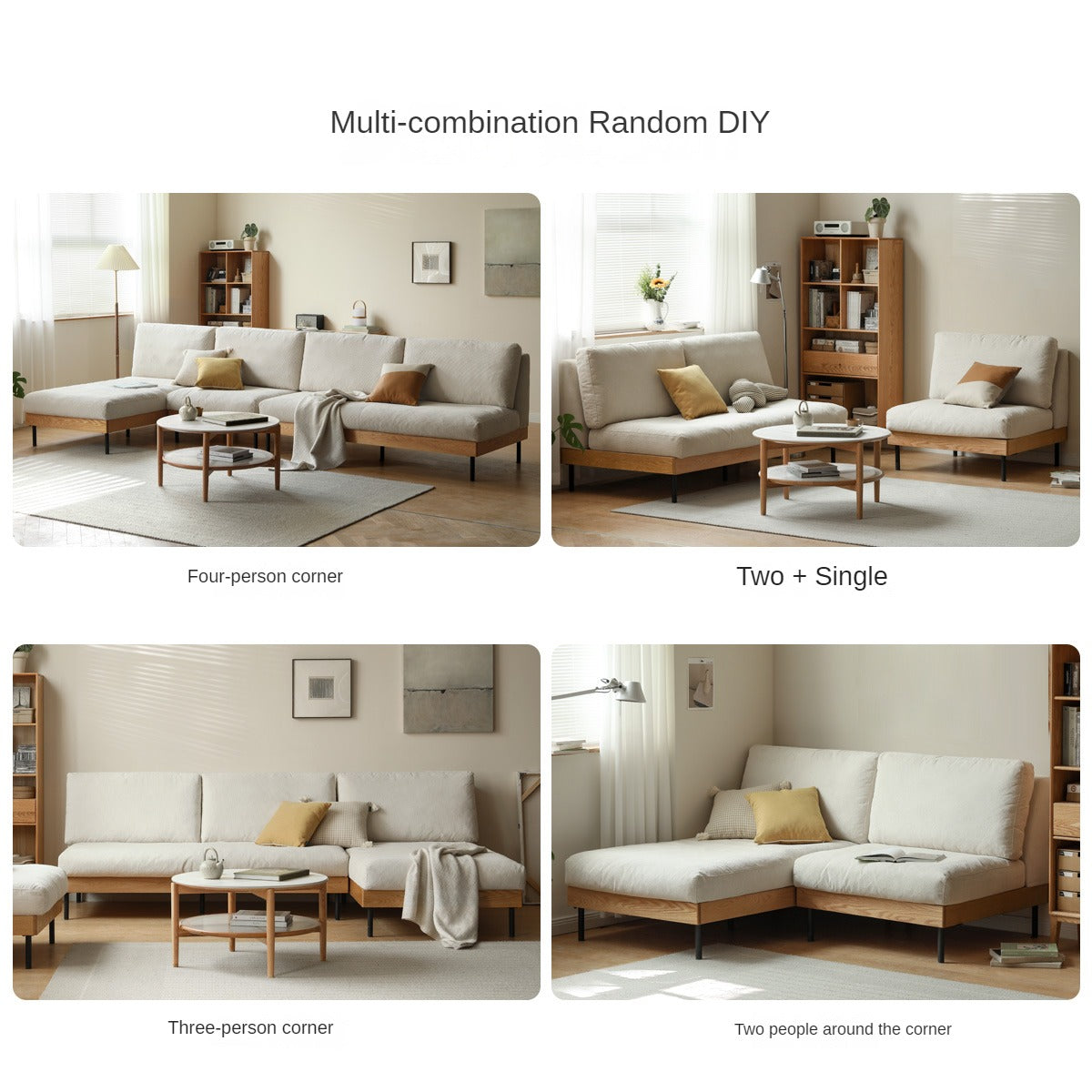 Oak Solid Wood Corner Down Sofa Japanese Style.