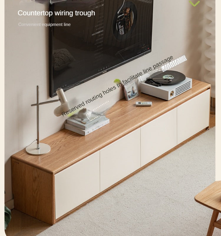 Beech, Oak Solid Wood Modern White Integrated Log Floor TV Cabinet.