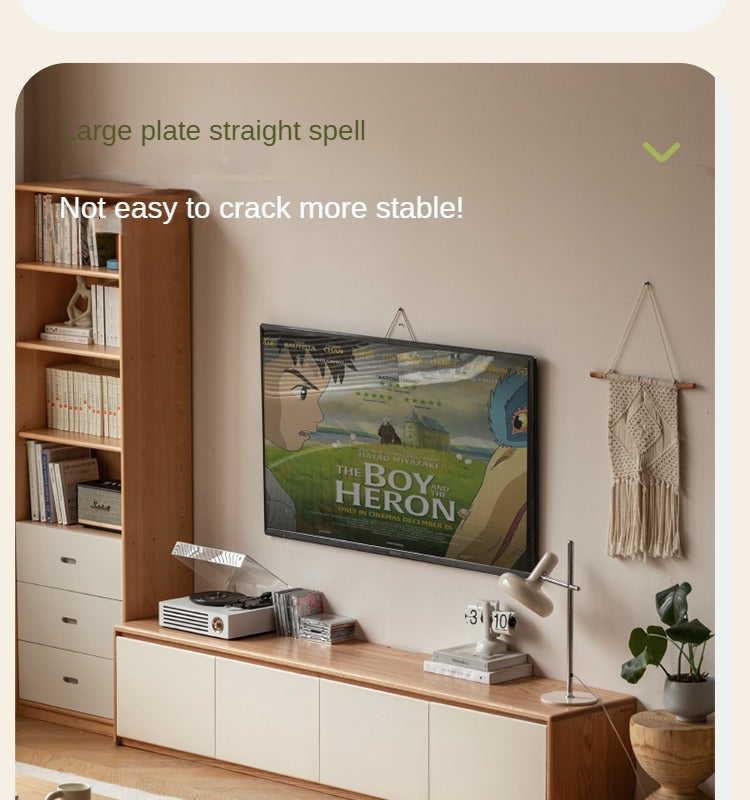 Beech, Oak Solid Wood Modern White Integrated Log Floor TV Cabinet.