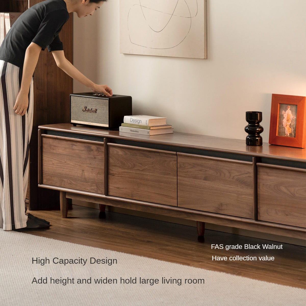 Black Walnut, Sandalwood, Ash Solid Wood Skeleton Line TV Cabinet.