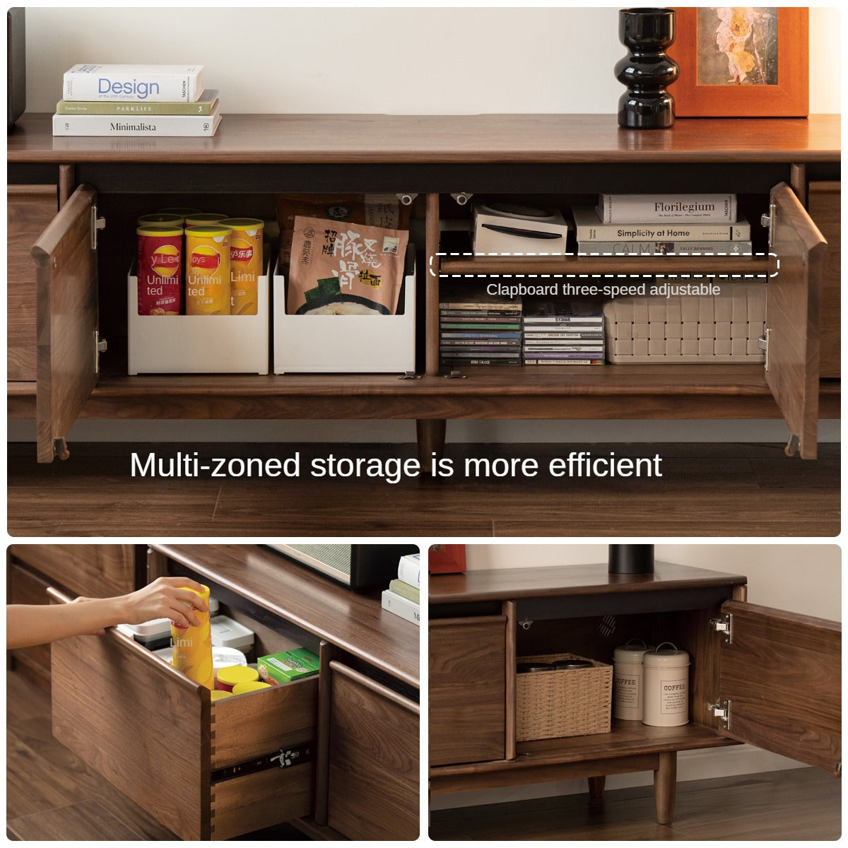 Black Walnut, Sandalwood, Ash Solid Wood Skeleton Line TV Cabinet.