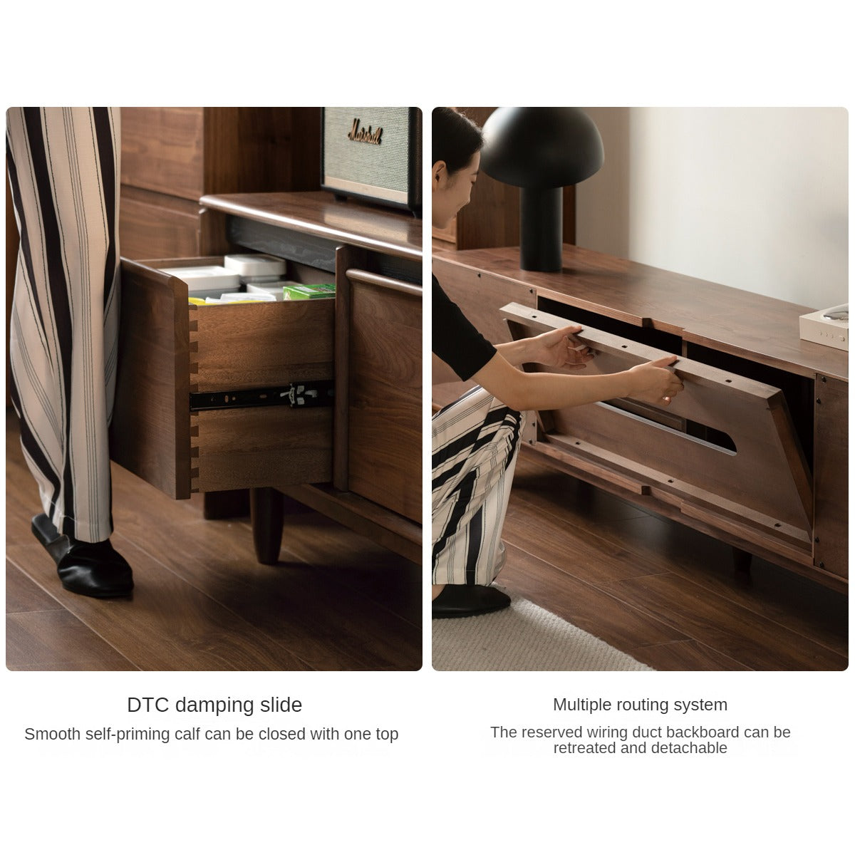 Black Walnut, Sandalwood, Ash Solid Wood Skeleton Line TV Cabinet.