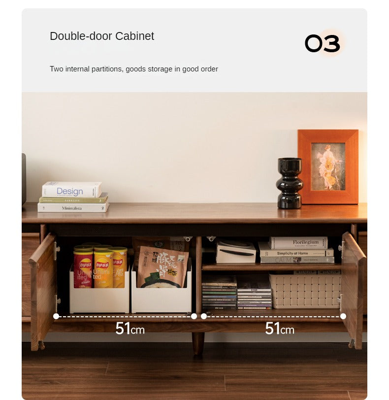 Black Walnut, Sandalwood, Ash Solid Wood Skeleton Line TV Cabinet.