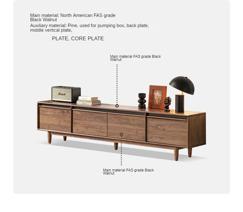 Black Walnut, Sandalwood, Ash Solid Wood Skeleton Line TV Cabinet.