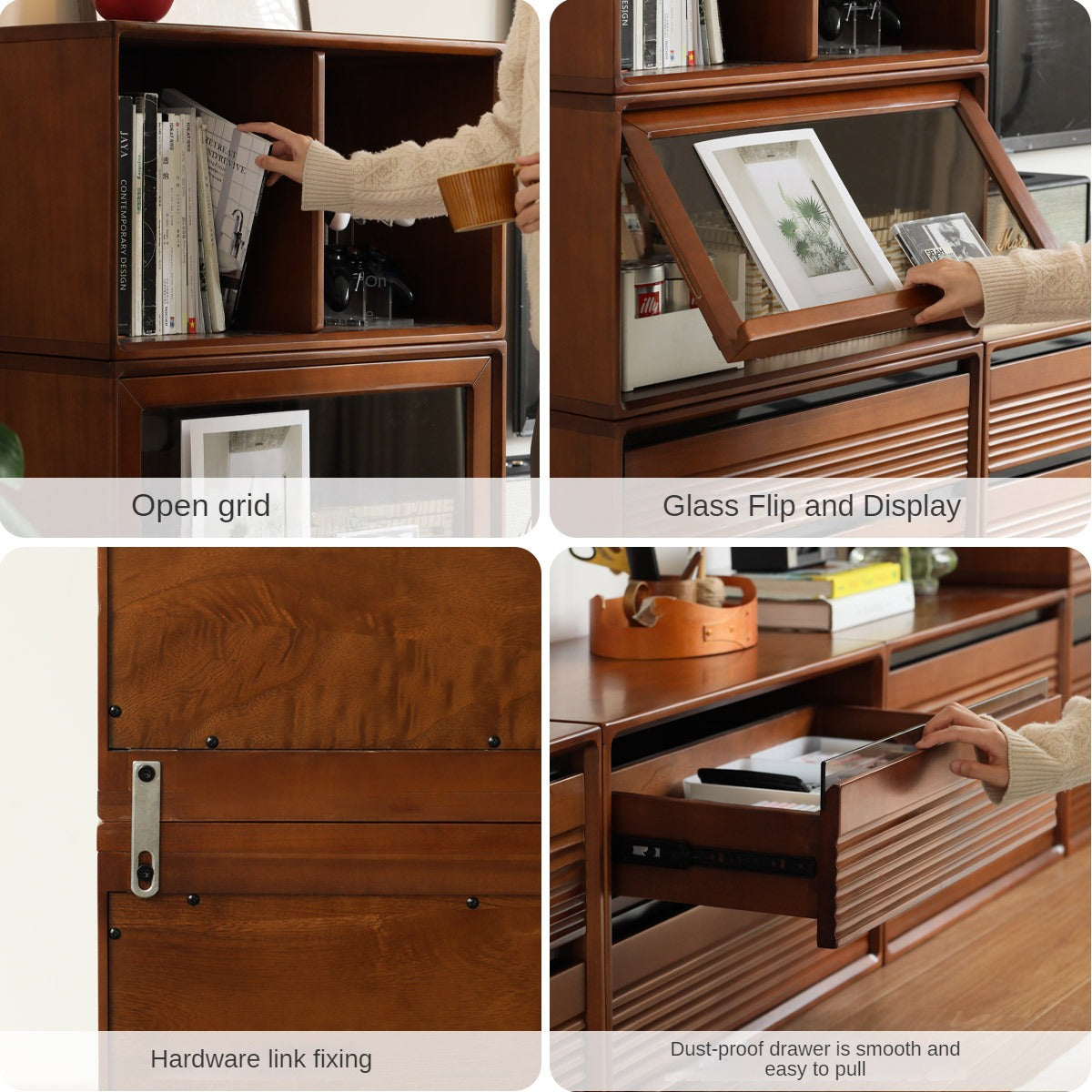 Cherry, Poplar Solid Wood Medieval Floor TV Cabinet.