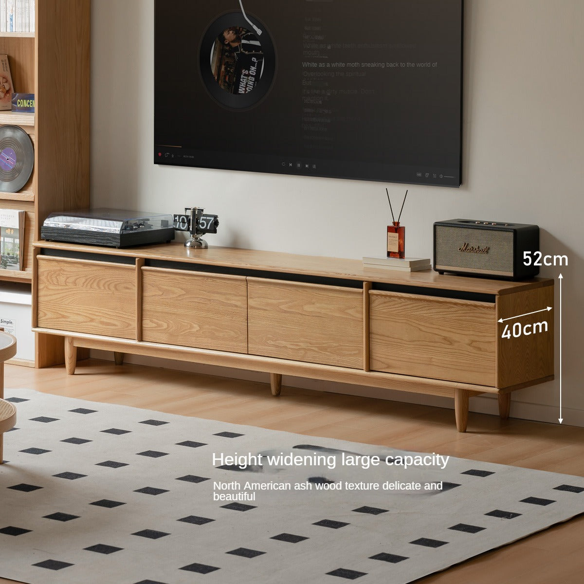 Ash Solid Wood Modern Storage Floor TV Cabinet.