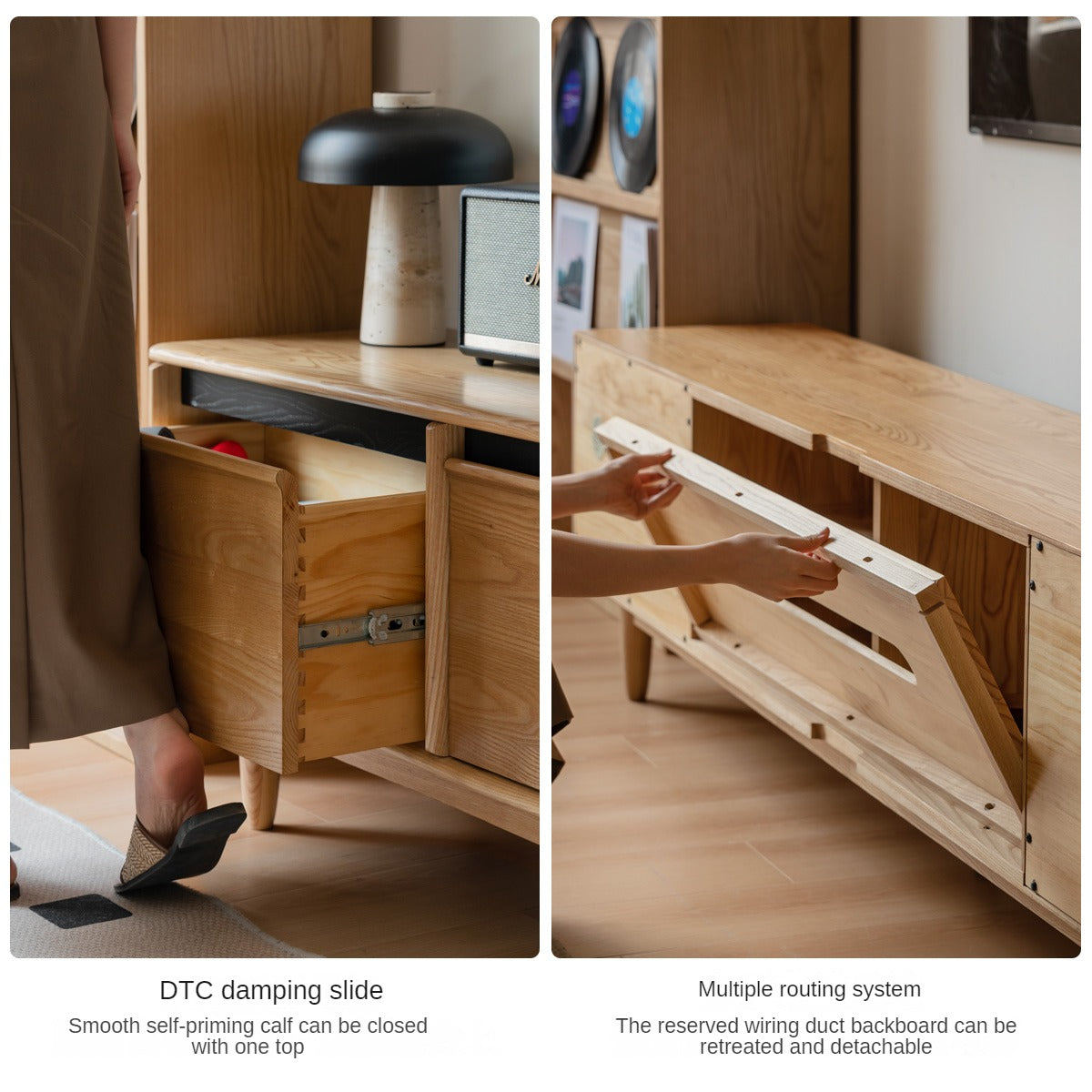 Ash Solid Wood Modern Storage Floor TV Cabinet.