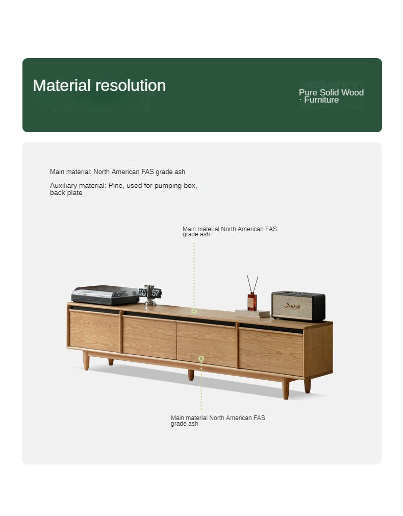 Ash Solid Wood Modern Storage Floor TV Cabinet.