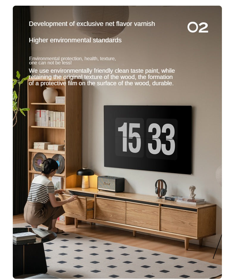 Ash Solid Wood Modern Storage Floor TV Cabinet.