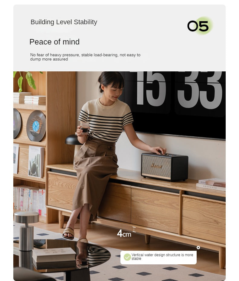 Ash Solid Wood Modern Storage Floor TV Cabinet.