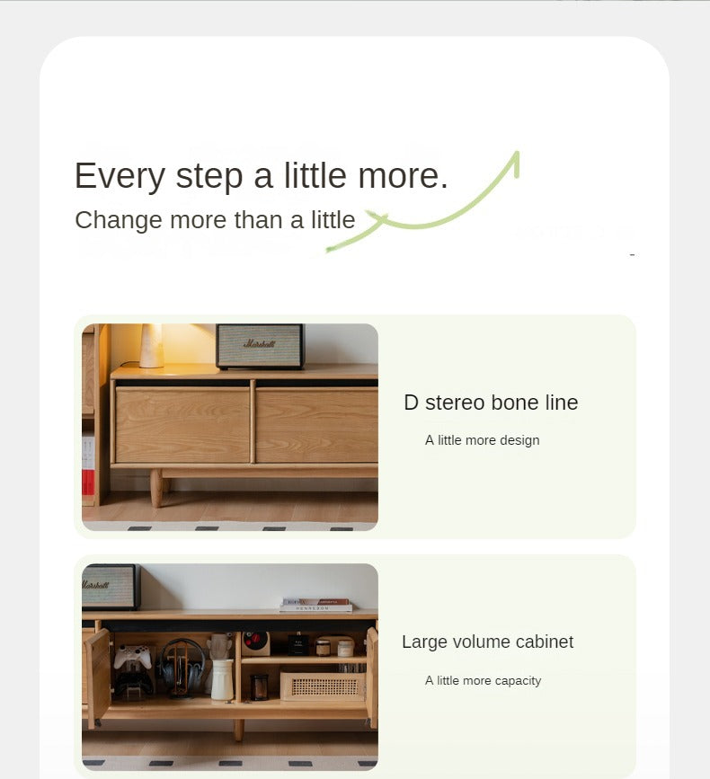 Ash Solid Wood Modern Storage Floor TV Cabinet.