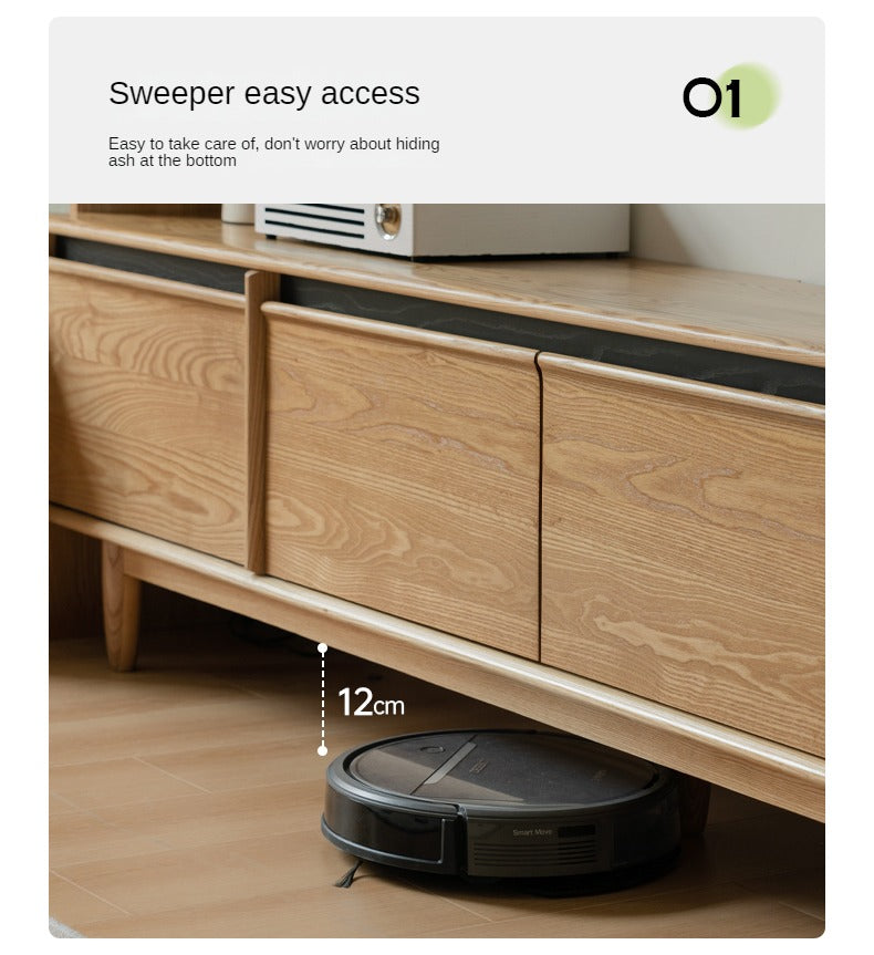 Ash Solid Wood Modern Storage Floor TV Cabinet.