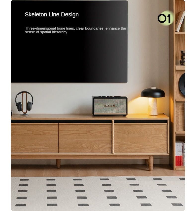 Ash Solid Wood Modern Storage Floor TV Cabinet.