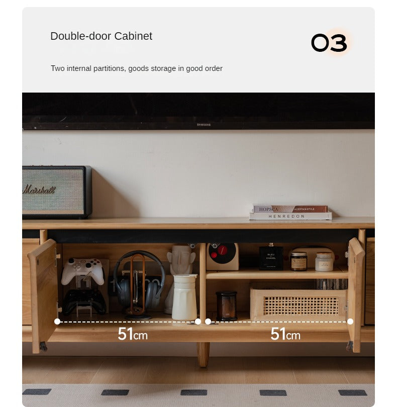 Ash Solid Wood Modern Storage Floor TV Cabinet.