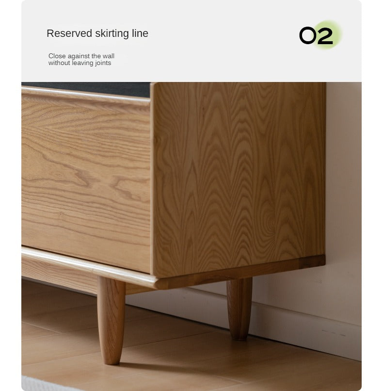 Ash Solid Wood Modern Storage Floor TV Cabinet.