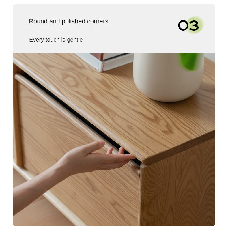 Ash Solid Wood Modern Storage Floor TV Cabinet.