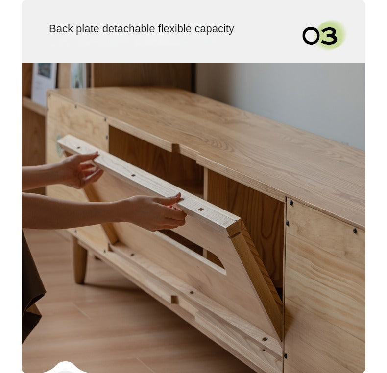 Ash Solid Wood Modern Storage Floor TV Cabinet.