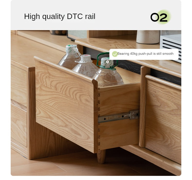 Ash Solid Wood Modern Storage Floor TV Cabinet.