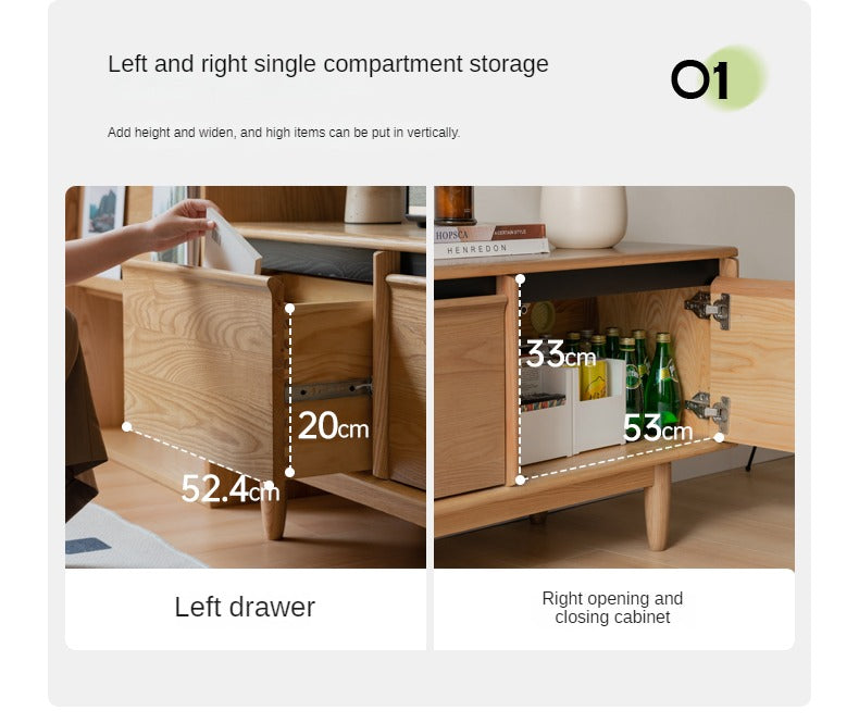 Ash Solid Wood Modern Storage Floor TV Cabinet.