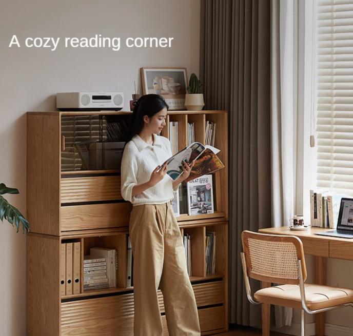 Ash, White Ash, Oak Solid Wood Combination Module Bookcase))