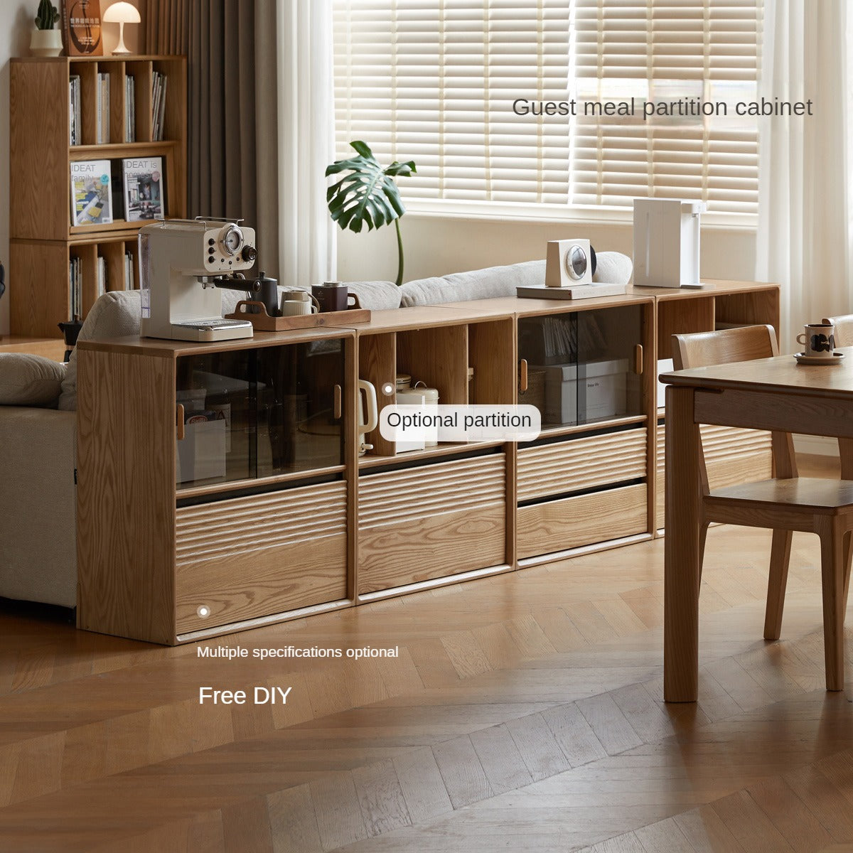 Ash Solid Wood Combination Module Bookcase.