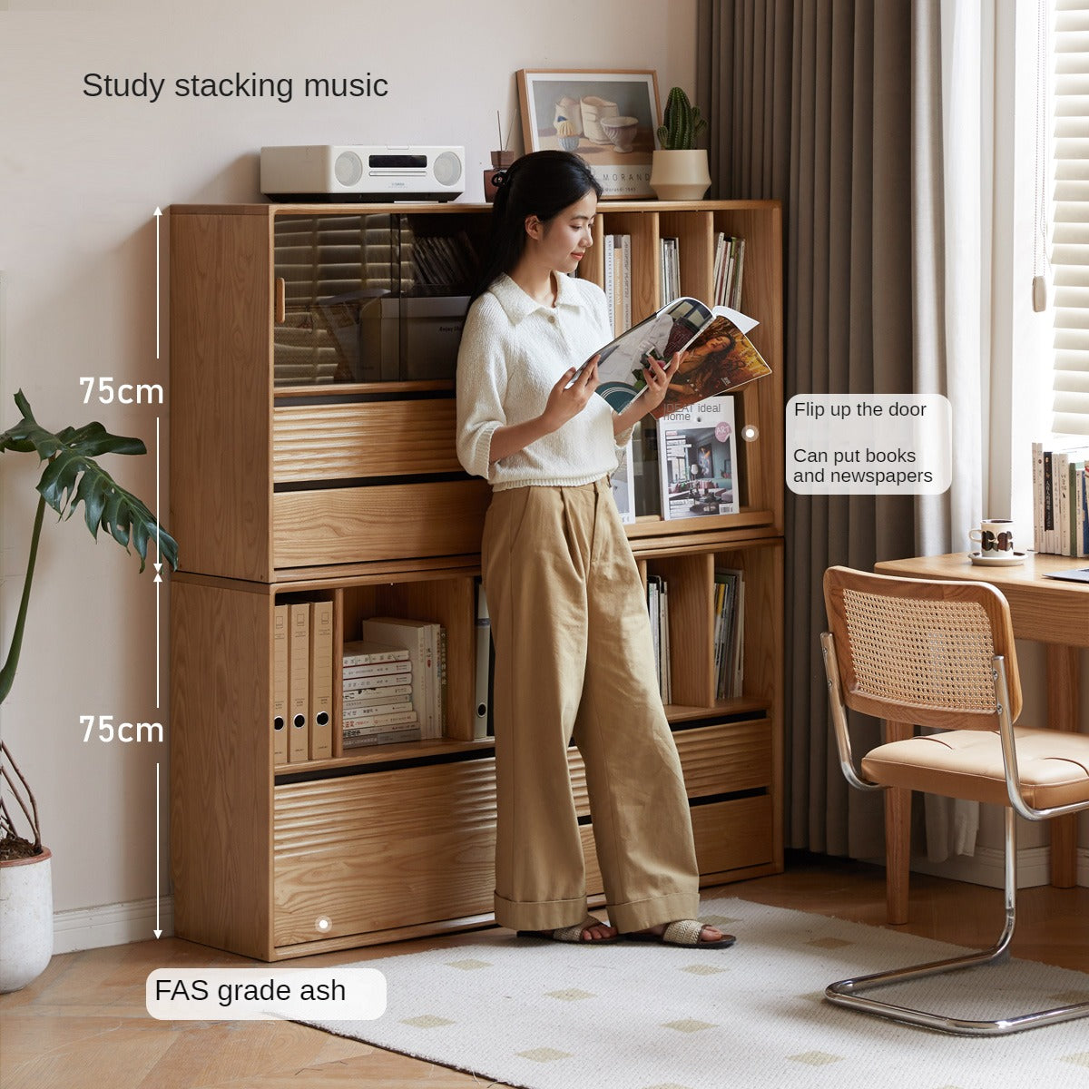 Ash Solid Wood Combination Module Bookcase.