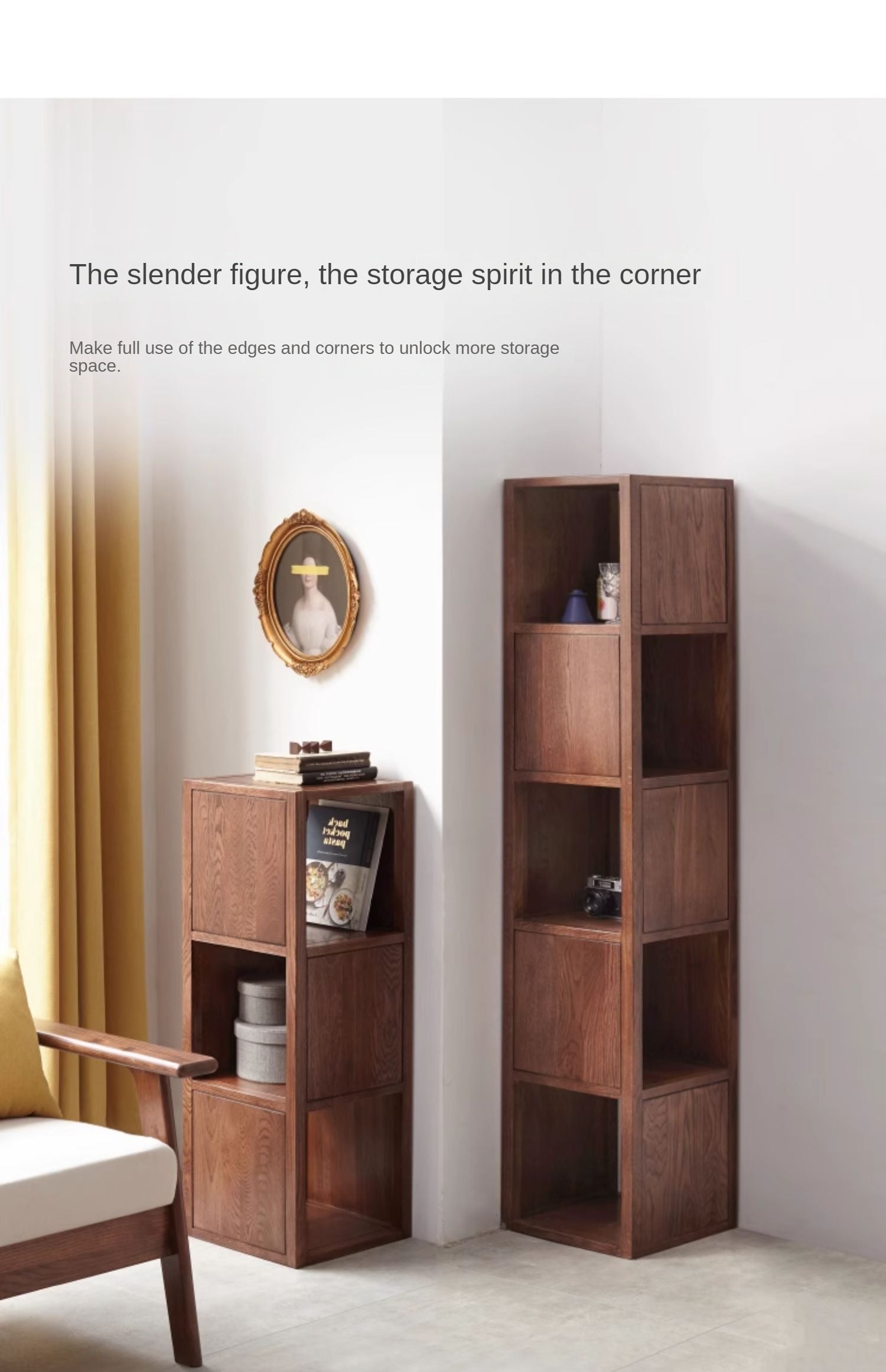 Oak, Ash Solid Wood Bookshelf Narrow Cabinet